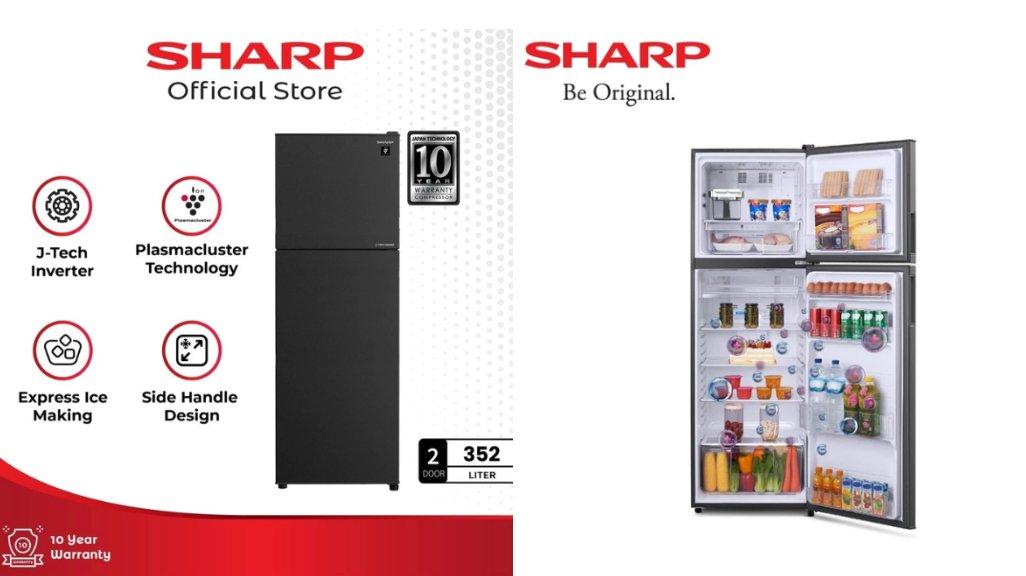 Sharp Kulkas 2 Pintu 352 Liter SJ-456SI-GK Shine J-Tech Inverter Series.