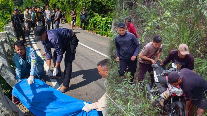 KECELAKAAN MAUT SEKADAU - Evakuasi korban kecelakaan lalu lintas tunggal di Dusun Pekawai, Desa Nanga Suri, Kecamatan Nanga Mahap, Kabupaten Sekadau, pada Rabu, 24 Juni 2026. Korban meninggal dunia setelah diduga kehilangan kendali dan menabrak beton penyangga jembatan.