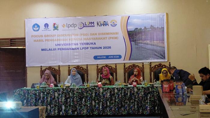 PROGRAM PENDANAAn - Universitas Terbuka (UT) Majene melaksanakan Diseminasi Hasil Pengabdian kepada Masyarakat (PkM) Program Pendanaan LPDP Tahun 2026, di Aula Badan Perencanaan Pembangunan Daerah (Bappeda) Kabupaten Majene, Kamis (25/6/2026).