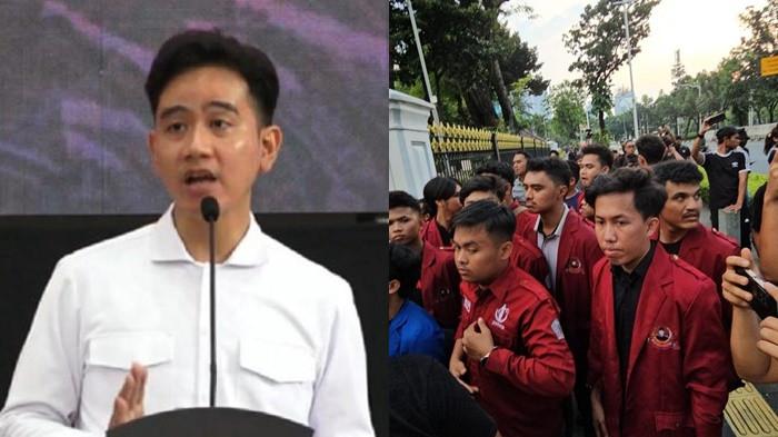 Kolase Wapres Gibran (kiri). Perwakilan 15 mahasiswa demo BEM Nusantara temui Wapres (kanan). Penyebab 15 mahasiswa tolak tawaran makan malam Gibran terungkap.