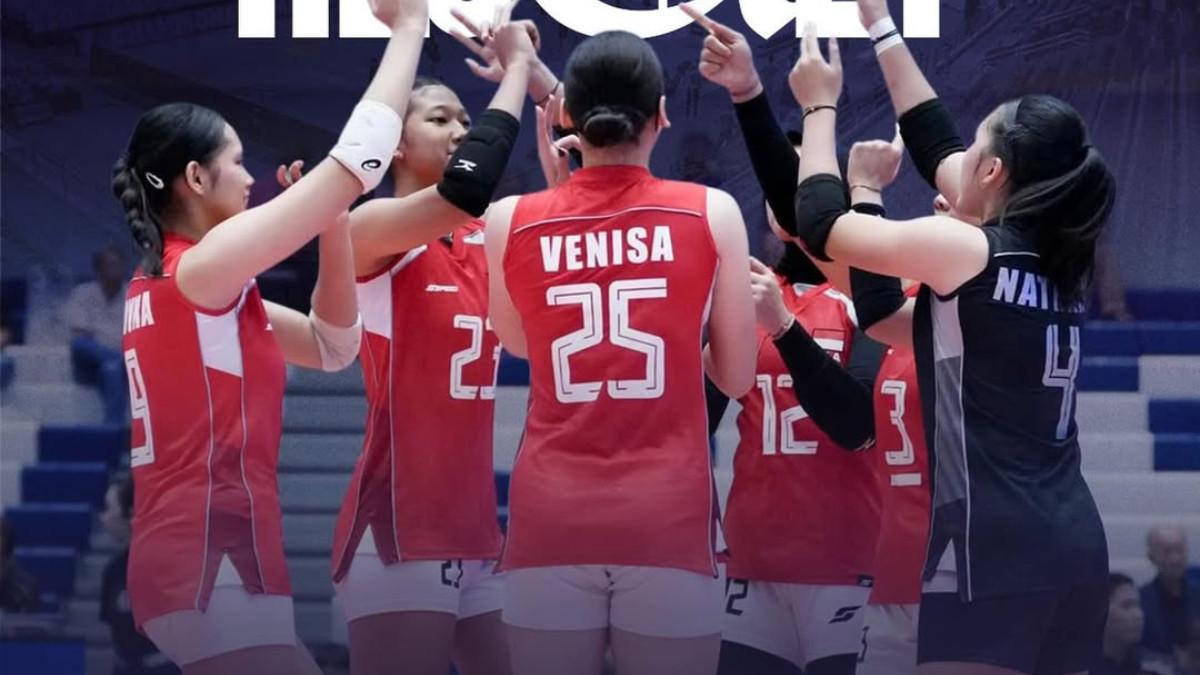 AKSI SELEBRASI - Timnas Voli Putri U-18 Indonesia yang berhasil mengalahkan Hongkong dengan skor 3-0 di Princess Cup pada Rabu (24/6/2026) di Thailand