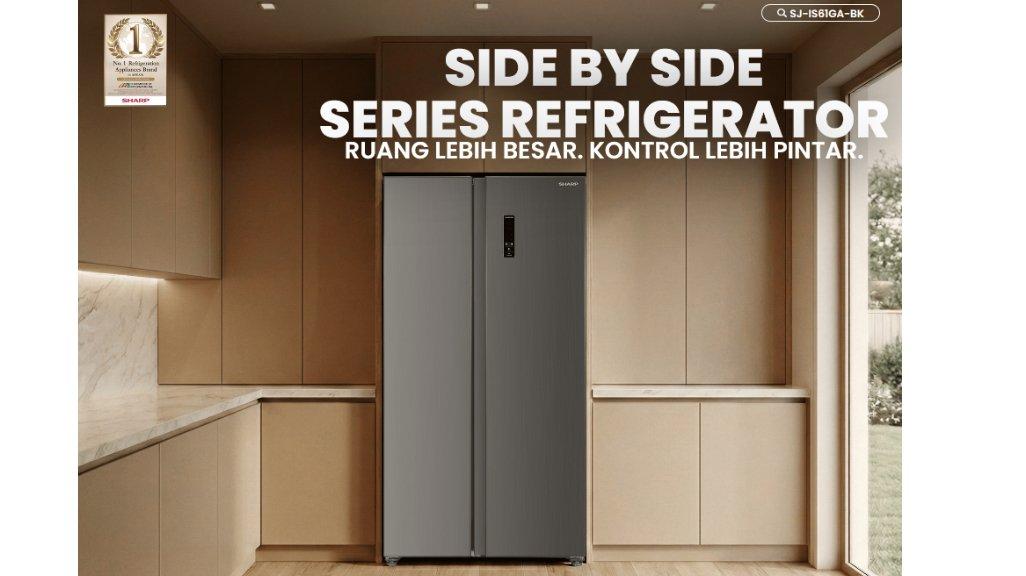 Sharp Kulkas Side By Side 563 Liter SJ-IS61GA-BK Glass Door.