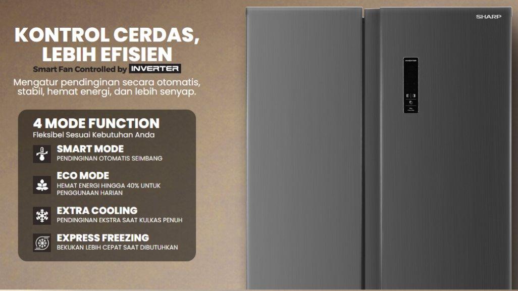 Sharp Kulkas Side By Side 563 Liter SJ-IS61GA-BK Glass Door.
