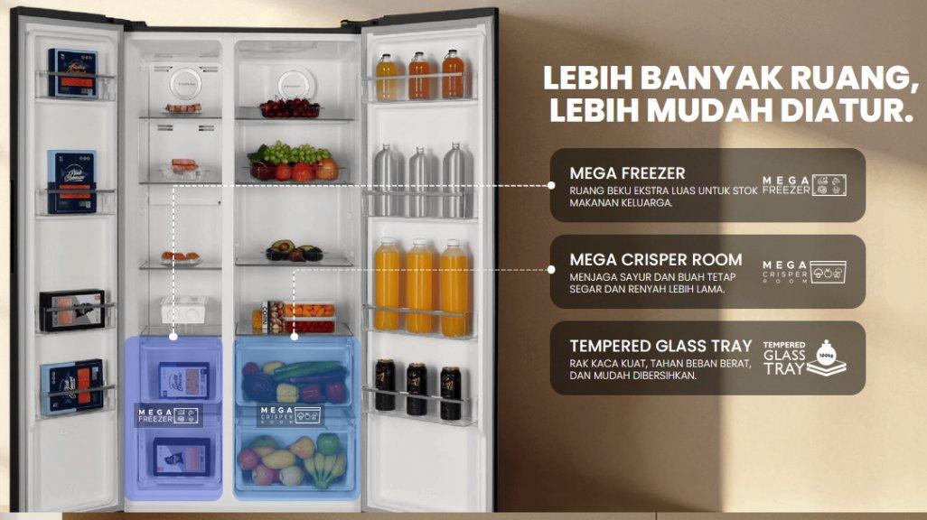 Sharp Kulkas Side By Side 563 Liter SJ-IS61GA-BK Glass Door.