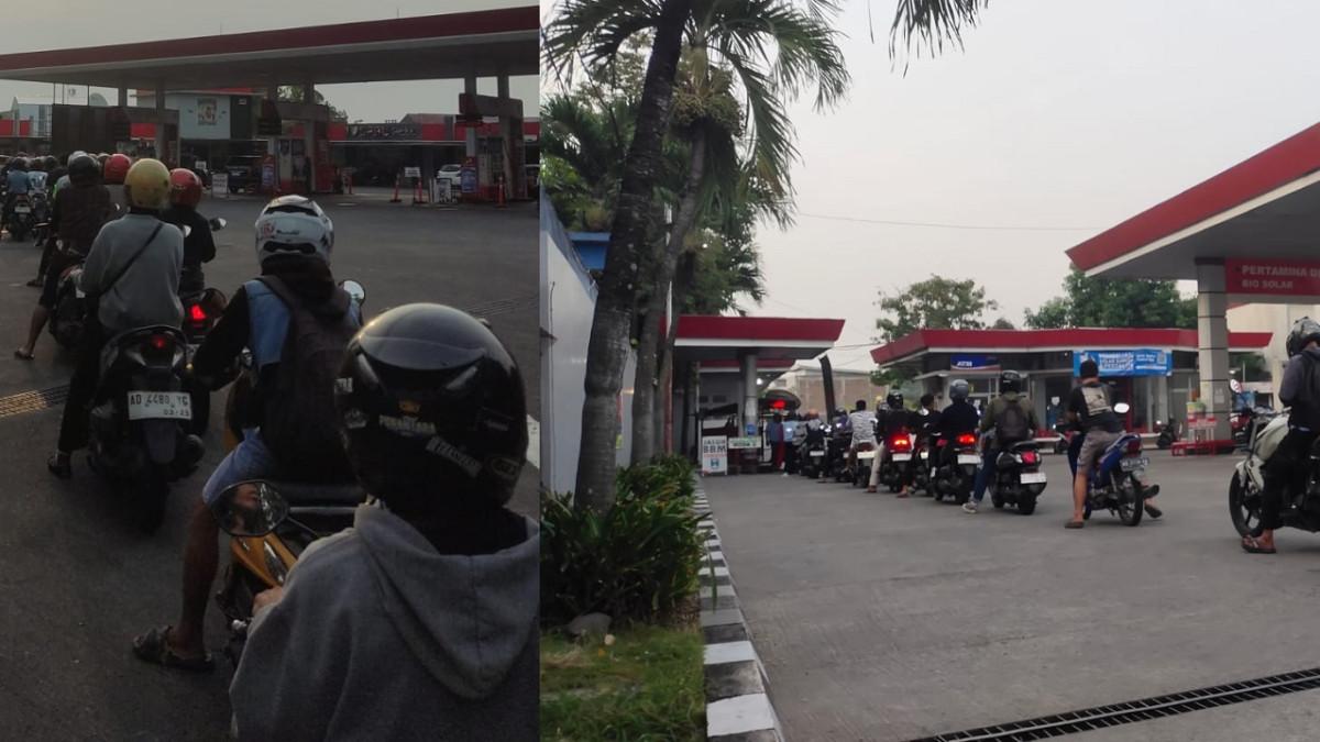 ANTREAN PANJANG PERTALITE - Suasana antrean pembelian BBM Pertalite yang panjang di SPBU Jombor Sukoharjo dan SPBU Klodran Colomadu Karanganyar Jawa Tengah, Rabu 24 Juni 2026.