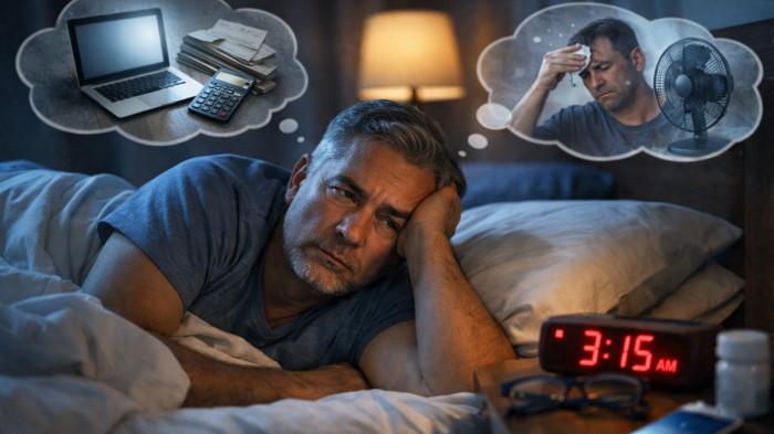 ILUSTRASI SUSAH TIDUR - Kesulitan tidur seiring bertambahnya usia merupakan keluhan umum yang dipengaruhi berbagai faktor, seperti paparan teknologi, stres pikiran, dan kondisi tubuh seperti kegerahan. Foto ilustrasi dibuat menggunakan kecerdasan buatan atau AI Chat GPT, Sabtu (18/4/2026).