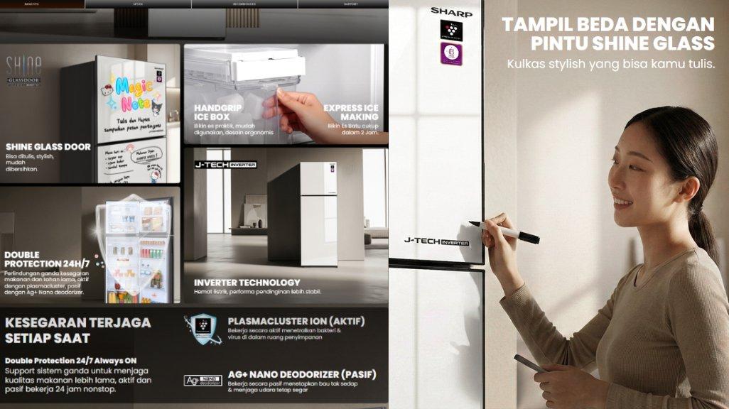 Sharp Kulkas 2 Pintu SHINE Glass Door J-Tech Inverter 352 Liter SJ-456GI-GW.