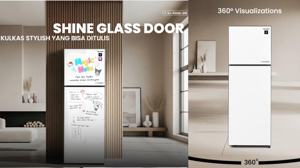 Sharp Kulkas 2 Pintu SHINE Glass Door J-Tech Inverter 352 Liter SJ-456GI-GW.