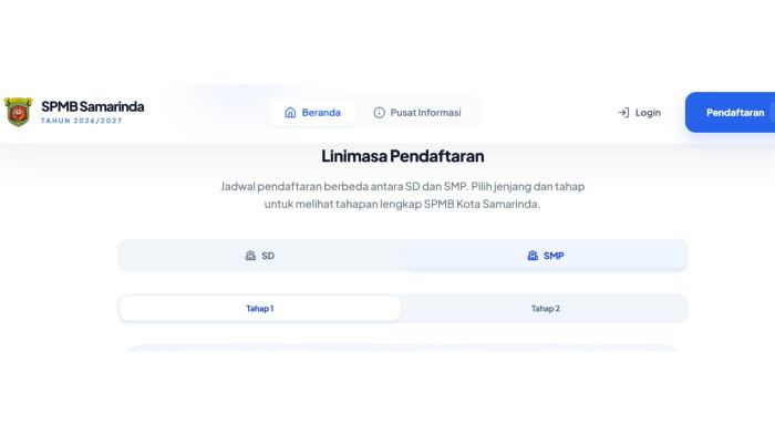 SPMB SAMARINDA 2026 - Laman pendaftaran SPMB Samarinda 2026. Berikut jadwal pendaftaran SPMB Samarinda 2026 jenjang SMP