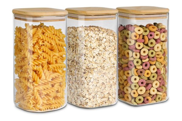 ComSaf 1.6 Qt Square Glass Jars with Bamboo Lids Set of 3 Credit: Amazon