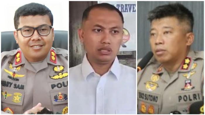 KAPOLRES DI SULTRA - Kolase foto arsip AKBP Febry Sam (kiri), AKBP Ahmad Mega Rahmawan (tengah), dan AKBP Eko Sutomo (kanan). Dalam mutasi Polri terbaru di lingkup Kepolisian Daerah Sulawesi Tenggara (Polda) Sultra, AKBP Febry yang sebelumnya menjabat Kepala Kepolisian Resort Konawe Selatan (Kapolres Konsel) akan digantikan oleh AKBP Daeng Riandika Mahardani, AKBP Eko Sutomo yang sebelumnya menjabat Kapolres Bombana akan digantikan oleh AKBP Irwandhy Idrus, sementara AKBP Ahmad Mega diangkat dalam jabatan baru sebagai Kapolres Konawe Kepulauan (Konkep) yang pertama.(Kolase foto arsip handover)