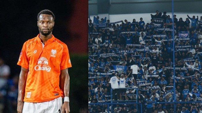 Gabriel Mutombo (kiri) dan suporter Persib Bandung, Bobotoh (kanan).
