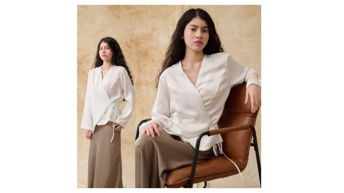 Ilustrasi rekomendasi atasan wanita Jenn & Rose - Alexa Top Wrap Satin
