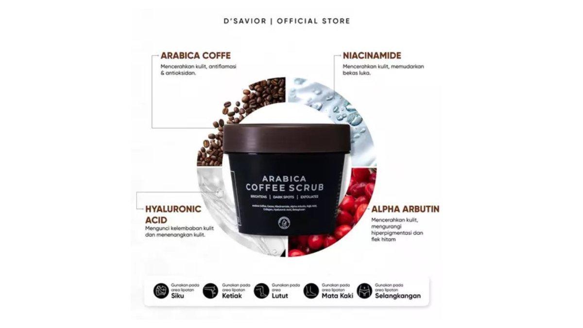 Ilustrasi kandungan utama DSavior Arabica Coffee Scrub