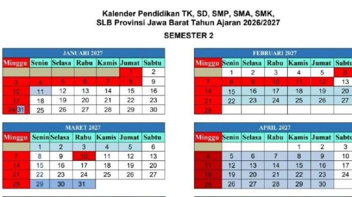 KALENDER PENDIDIKAN JABAR - Kalender Pendidikan Tahun Ajaran 2026/2027, Ini Jadwal Belajar Setelah Libur Panjang di Priangan. (dinas pendidikan provinsi Jawa Barat)