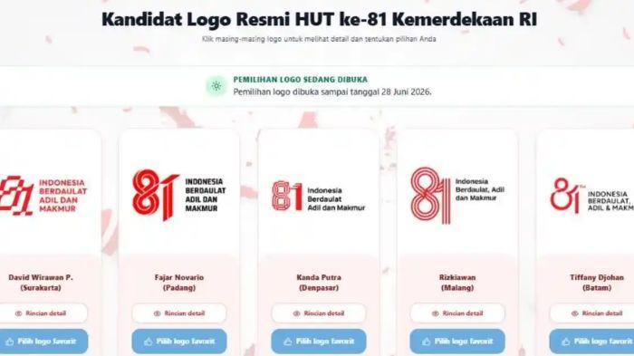 LOGO HUT RI - Tangkapan layar yang menampilkan Kandidat Logo Resmi HUT ke-81 Kemerdekaan RI. Pemerintah membuka polling publik pemilihan logo resmi HUT ke-81 Kemerdekaan RI 2026 yang dapat diikuti masyarakat pada 24-28 Juni 2026.