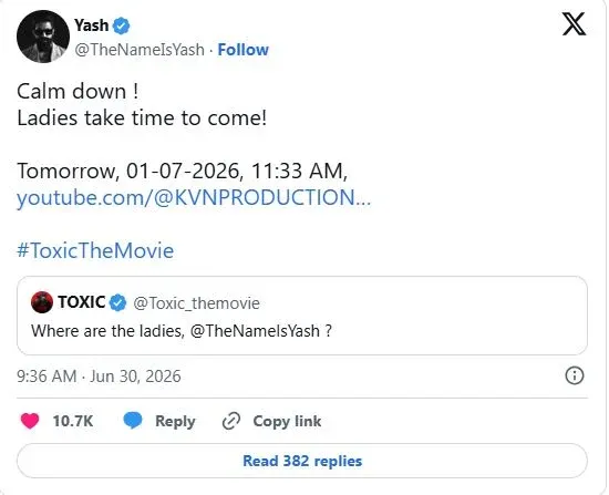 Yash hints at Toxic’s female-led teaser after backlash