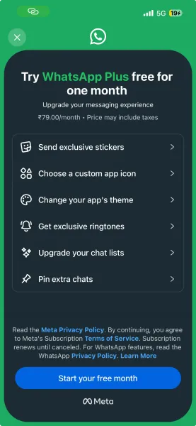 New WhatsApp Plus subscribers can try the premium plan free for one month before the Rs 79 monthly subscription begins. (Express Image)