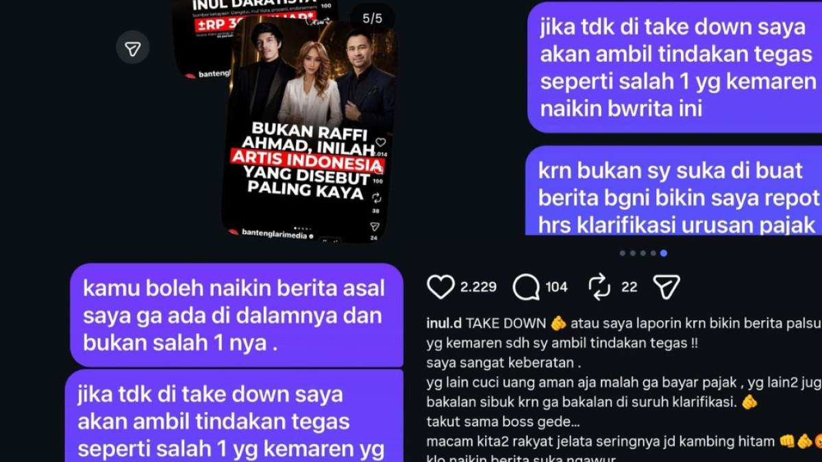 Inul meluapkan kekesalannya setelah namanya masuk dalam konten yang menyebut dirinya sebagai salah satu artis terkaya di Indonesia.