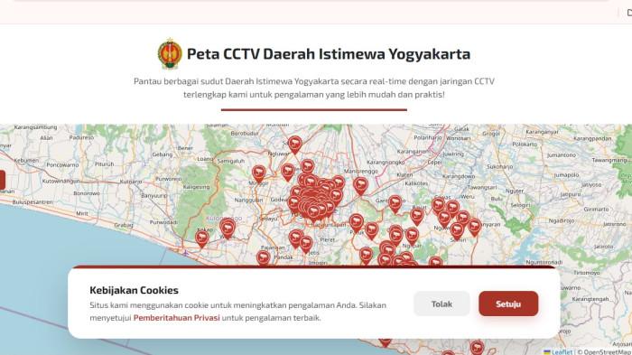 Peta digital sebaran CCTV Jogja Istimewa di wilayah DIY.Sumber: Tangkapan layar cctv.jogjaprov.go.id.