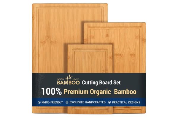 Hiware 3-piece Bamboo Cutting Boards for Kitchen, Heavy Duty Bamboo Cutting Board with Juice Groove, Wood Cutting Board Set for Meat, Vegetables Credit: Amazon