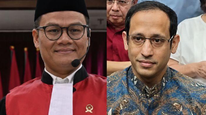 KASUS CHROMEBOOK - Nama Hakim Andi Saputra (kiri) menjadi sorotan setelah menyampaikan dissenting opinion atau pendapat berbeda dalam sidang putusan kasus dugaan korupsi pengadaan Chromebook yang menjerat mantan Menteri Pendidikan, Kebudayaan, Riset, dan Teknologi, Nadiem Makarim (kanan), Selasa (30/6/2026).