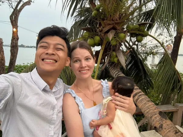 Couple Khanh Tuong and Anni with their daughter in Can Tho, 2026. Photo provided by character