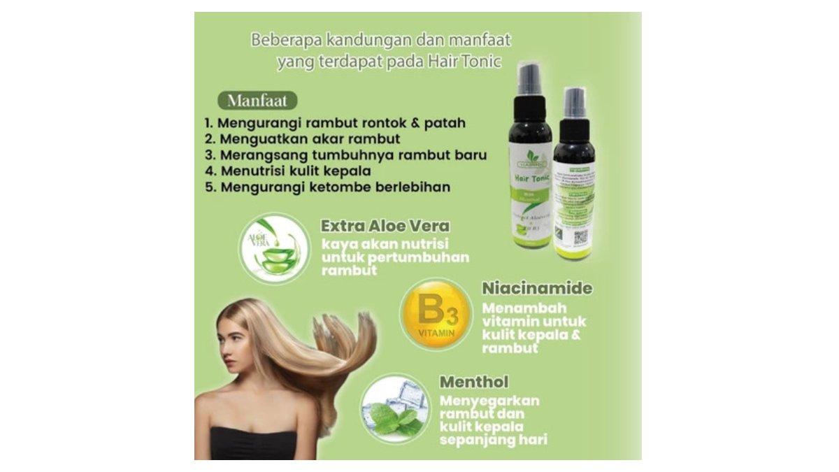 Ilustrasi kandungan utama dan manfaat dari produk Hairnic Hair Tonic
