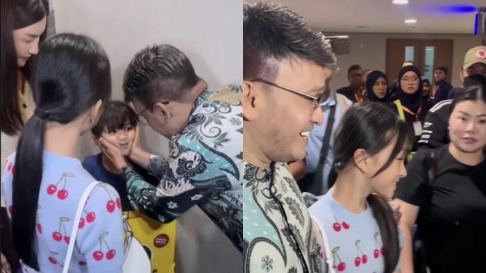 BERTEMU ANAK - Pertemuan presenter Ruben Onsu dengan Thalia dan Thania saat mau berangkat umrah, Selasa (23/6/2026) dini hari di bandara. 