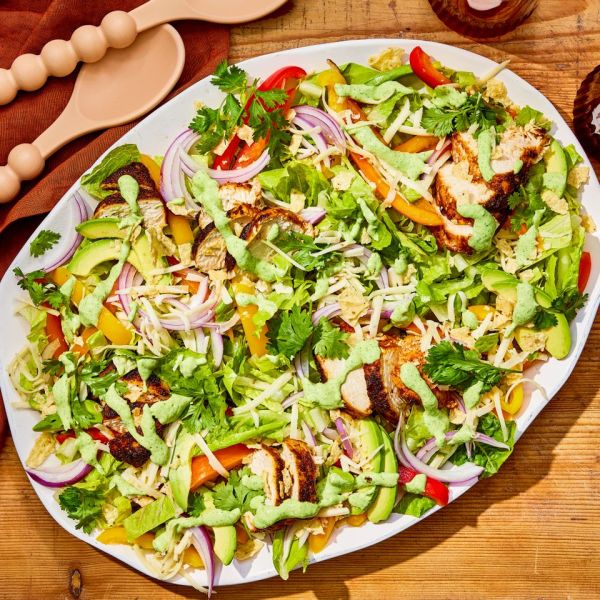 a recipe photo of the Chicken Fajita Salad Credit: Photographer: Morgan Hunt Glaze, Food Stylist: Margaret Monroe Dickey, Prop Stylist: Julia Bayless