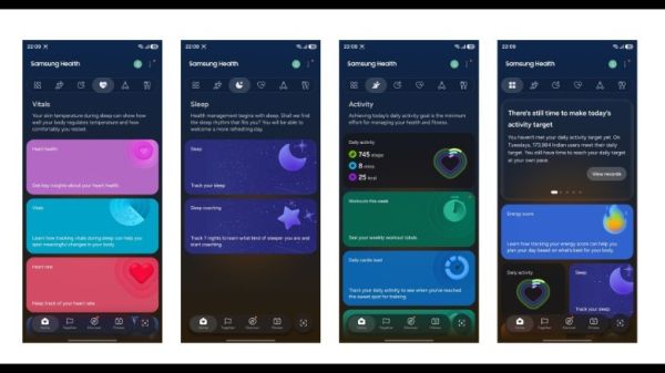 The revamped UI of the Samsung Health app