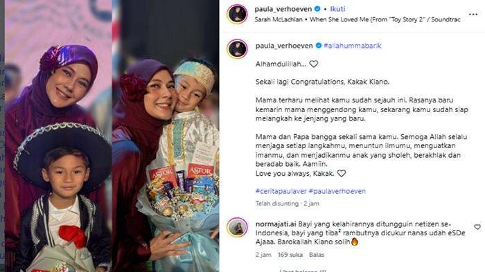 Baim dan Paula terlihat hadir bersama dalam acara kelulusan putra sulung mereka, Kian