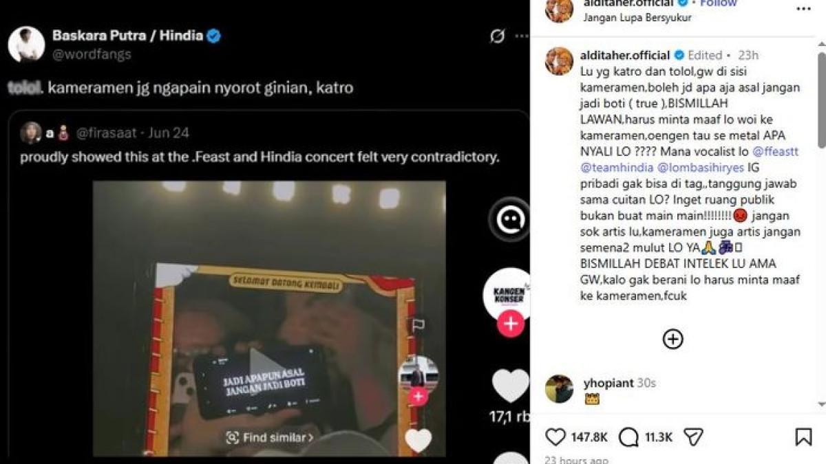 POLEMIK ARTIS - Aldi Taher murka terhadap Baskara Putra alias Hindia.