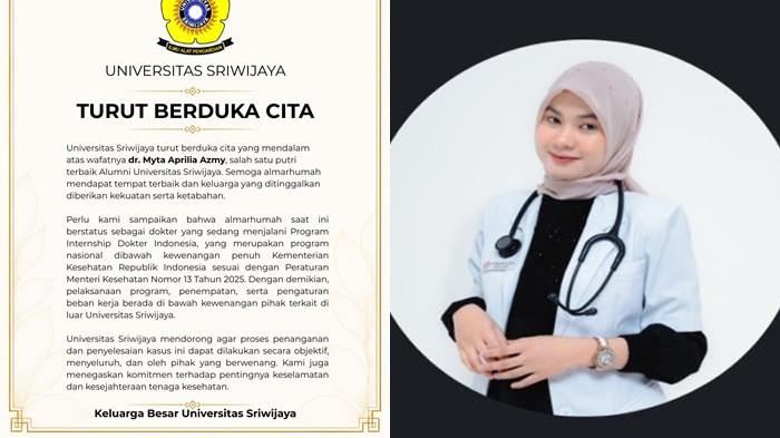 dr Myta Aprilia Azmy Meninggal Dunia, UNSRI Sebut Pengaturan Kerja Kewenangan Kemenkes Bukan Kampus