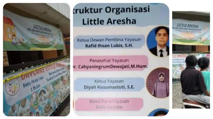DAYCARE ANIAYA ANAK - Tempat penitipan anak (daycare) Little Aresha yang terletak di Sorosutan, Umbulharjo, Kota Yogyakarta, viral usai digerebek aparat kepolisian. Daftar pengurus Little Aresha Daycare. Rafid Ihsan Lubis adalah seorang hakim aktif sekaligus pemilik Daycare Little Aresha, hartanya hanya Rp 300 juta dan terancam diperiksa polisi.