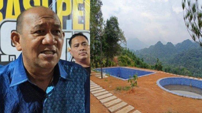 SYAH AFANDIN --  (kiri) Syah Afandin saat diwawancara di posko pemenangan berada di Jalan Binjai-Stabat, Kelurahan Perdamaian, Kecamatan Stabat, Kabupaten Langkat, Sumatera Utara, Rabu (27/11/2024) malam / (kanan) Suasana tempat rekreasi atau villa yang disebut-sebut dibangun di dalam Kawasan Hutan Produksi (HPT) yang berada di Desa Lau Demak, Kecamatan Bahorok, Kabupaten Langkat, Sumatera Utara.