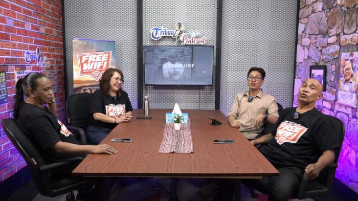 PODCAST - Produser Lucia Goni bersama dua pemeran film, Om Kale dan Amoy, saat menjadi bintang tamu dalam Podcast Tribun Manado di Kantor Tribun Manado, Jalan A.A. Maramis, Kecamatan Mapanget, Kota Manado, Sabtu (4/7/2026).