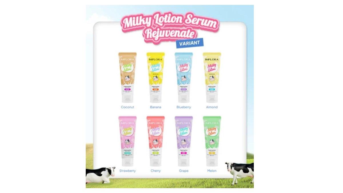 Ilustrasi 8 varian produk Implora Milky Lotion Body Serum