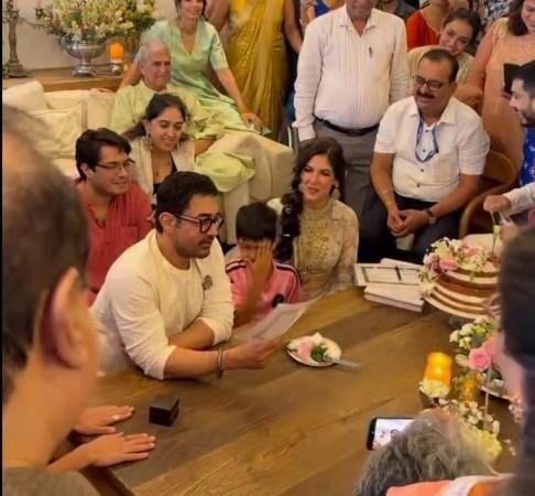 Aamir Khan kisses, hugs his third lawfully wedded wife Gauri Spratt; Aamir's kids Ira and Junaid clap as couple dance