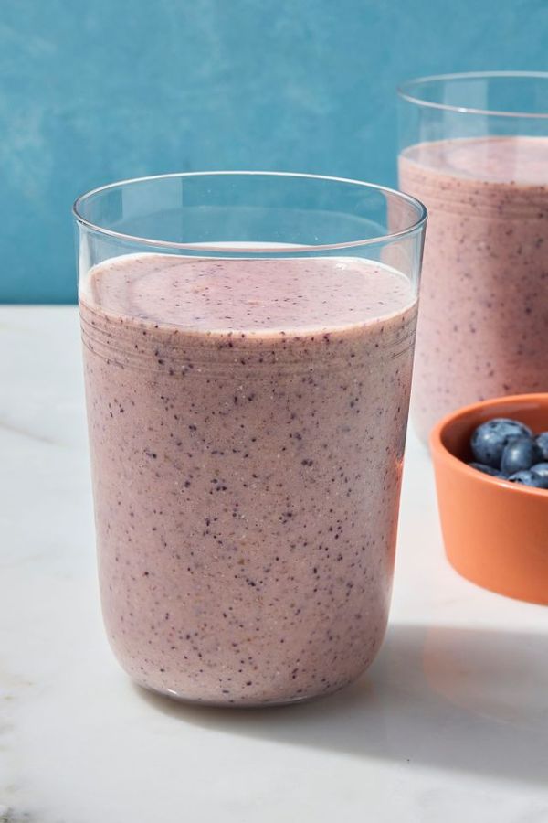 A recipe image of Mango-Blueberry Chia Seed Smoothie. Credit: Photographer: Brittney Cottrell, Food stylist: Marianne Williams, Prop stylist: Keoshia McGhee.