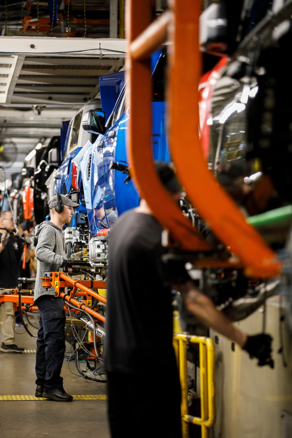 Ford Ranger production facility in Michigan with vehicles on assembly line