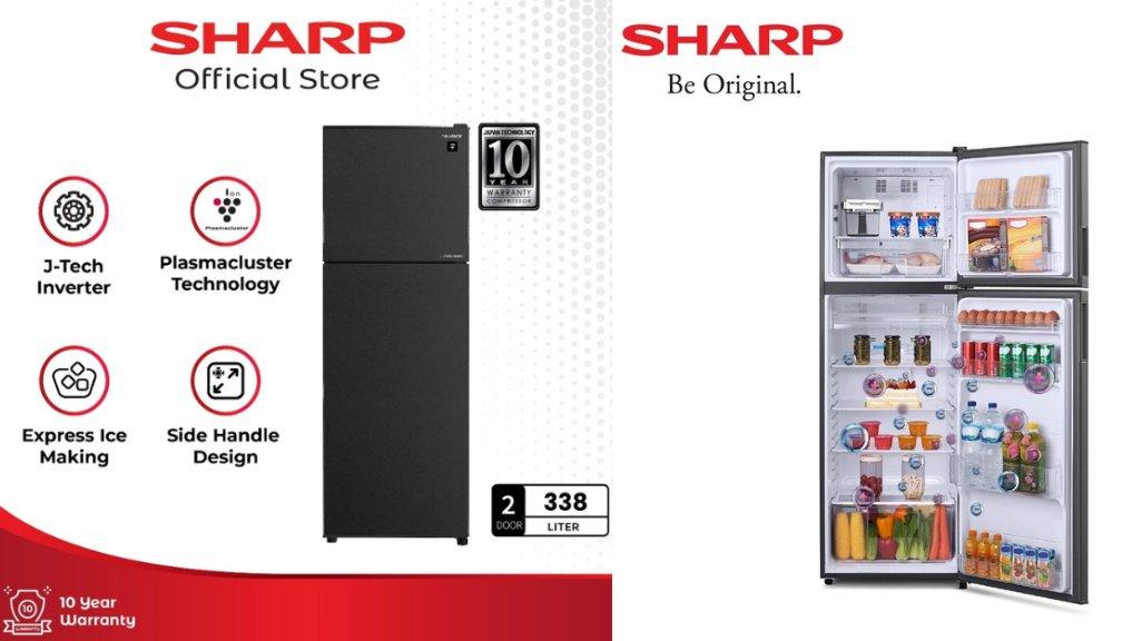 Sharp Kulkas 2 Pintu Shine J-Tech Inverter Series 338 Liter SJ-426SI-GK.