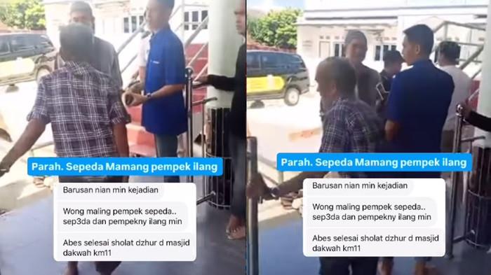 Kolase - Sepeda dan jualan kakek pempek keliling hilang digondol maling di Masjid Dakwah KM 11 Palembang usai salat Zuhur.