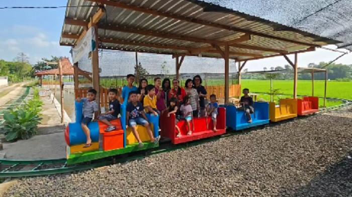 WISATA KLATEN - Lokamerta di Desa Tirtomarto, Kecamatan Cawas, Kabupaten Klaten, Jawa Tengah menawarkan wahana kereta api yang berjalan melintasi lahan persawahan.Berikut rekomendasi wisata ramah anak di Klaten. (Instagram/@lokamerta_tirtomarto)