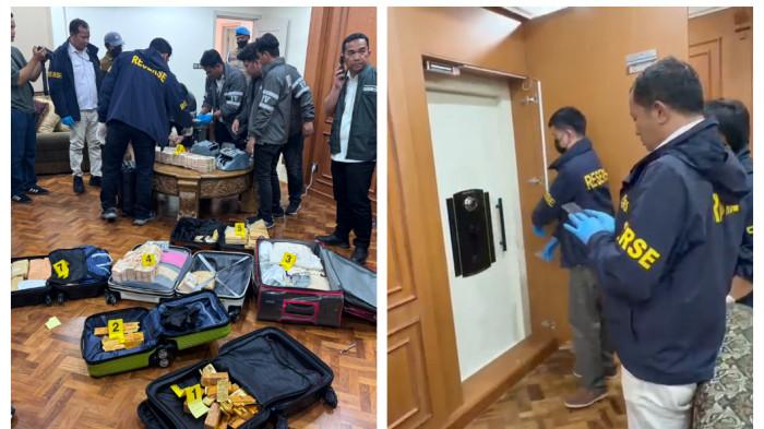 SITA BARBUK - Tim gabungan Kortas Tipidkor Polri dan Ditreskrimsus Polda Metro Jaya menemukan barang bukti emas batangan 74 Kg serta uang dollar AS dan Singapura saat menggeledah sebuah rumah di kawasan Sentul, Bogor, Jawa Barat, Rabu (8/7/2026)./Istimewa
