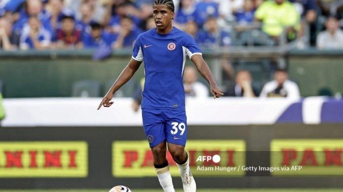 Andrey Santos #39 dari Chelsea beraksi selama pertandingan persahabatan pramusim melawan Brighton & Hove Albion pada 22 Juli 2023 di Philadelphia, Pennsylvania. Adam Hunger/Getty Images/AFP