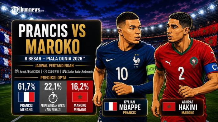 PRANCIS VS MAROKO - Prediksi Skor Prancis vs Maroko pada babak perempat final Piala Dunia 2026 Stadion Boston, Foxborough, Massachusetts, Jumat (10/7/2026) pukul 03.00 WIB.