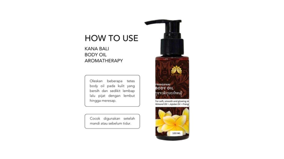 Ilustrasi cara pakai produk Kana Bali Body Oil Frangipani 100 ml