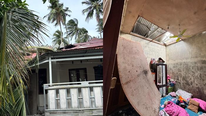 TERTIMPAH - Sebuah rumah warga di Perumahan Helena, Jaga 9, Desa Matungkas, Kecamatan Dimembe, dilaporkan rusak parah akibat tertimpa pohon kelapa, Jumat (10/7/2026).