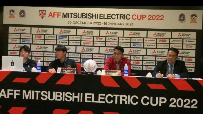 Gelandang serang Timnas Indonesia, Marselino Ferdinan dalam sesi jumpa pers sebelum pertandingan, Kamis (6/1/2023).